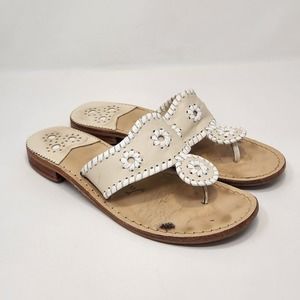 Jack Rogers Womens Hampton Thong Slip On Sandals Size 7 M Tan Cream Leather